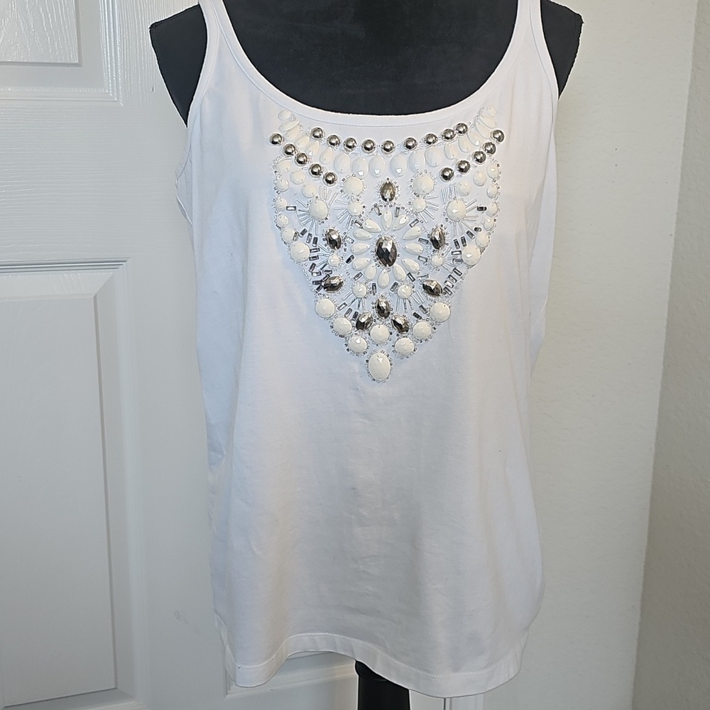 Newport News Vintage Beaded White Tank Large